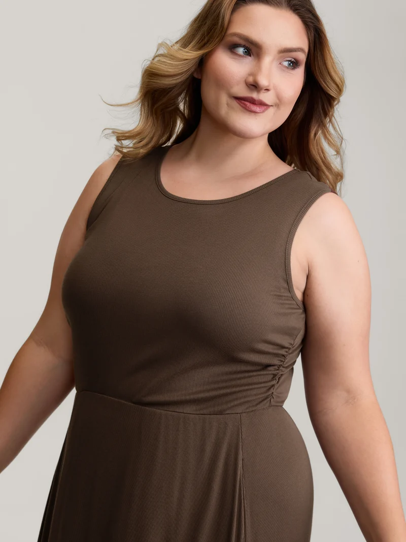 Supersoft Ribbed Knit Cinched-Waist A-Line Maxi Dress