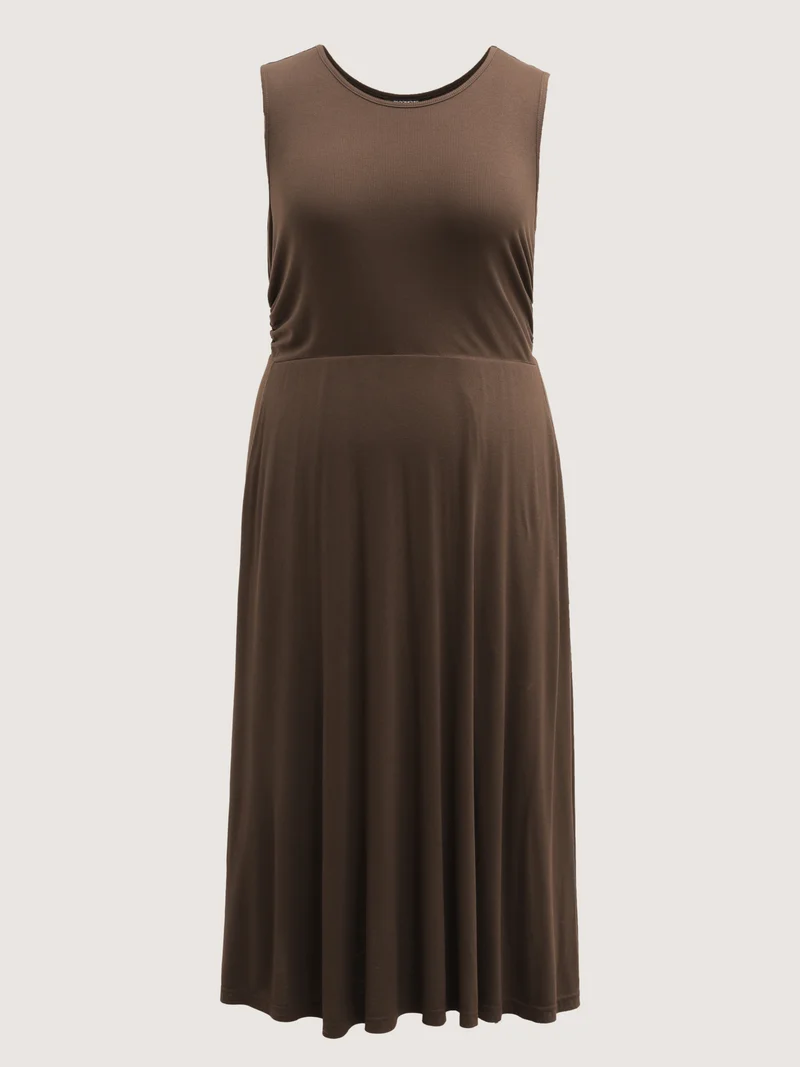 Supersoft Ribbed Knit Cinched-Waist A-Line Maxi Dress