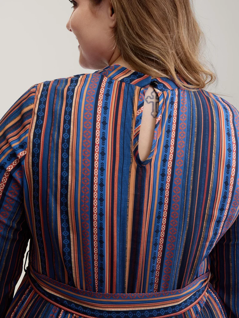 Stripe Tassels Stretchy Waist Pockets Maxi Dress