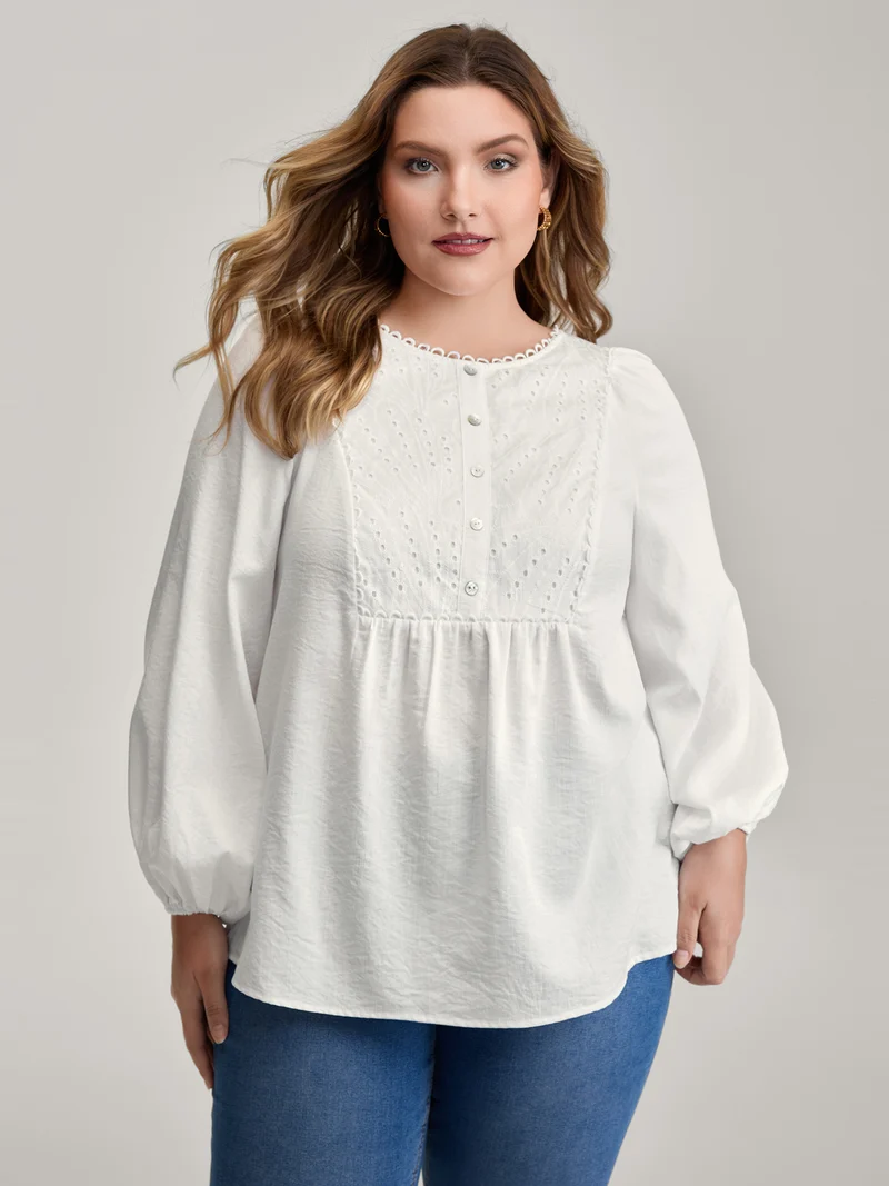 Lace Trim Button Decor Blouse