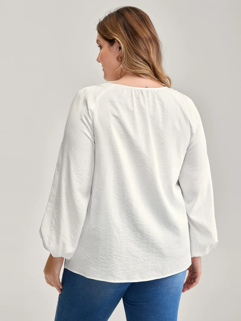 Lace Trim Button Decor Blouse