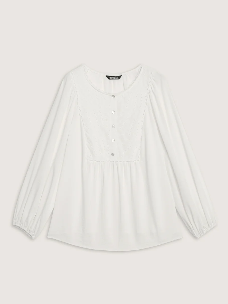 Lace Trim Button Decor Blouse
