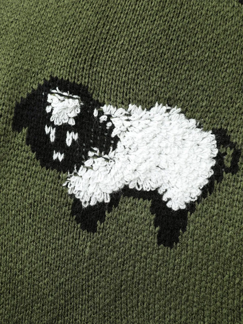 Flocked Lamb Curvy Hem Jacquard-Knit Cardigan