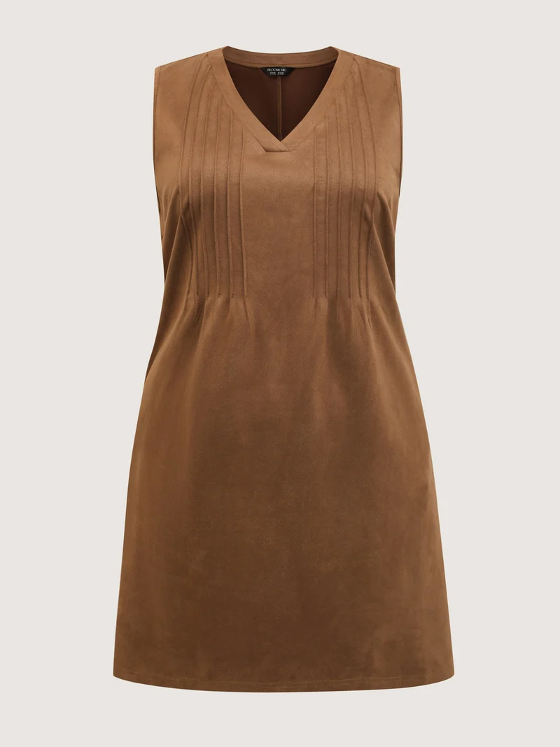 Suede Striped Toothpick Pleats Mini Dress