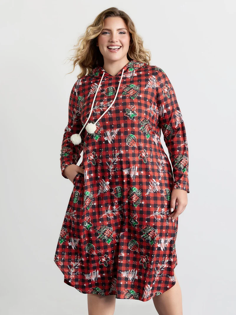 Plaid Holiday Print Stretchy Sleep Dress