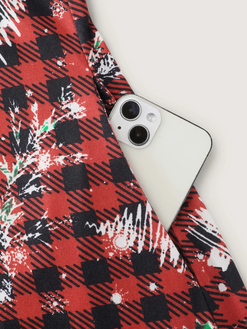 Plaid Holiday Print Stretchy Sleep Dress