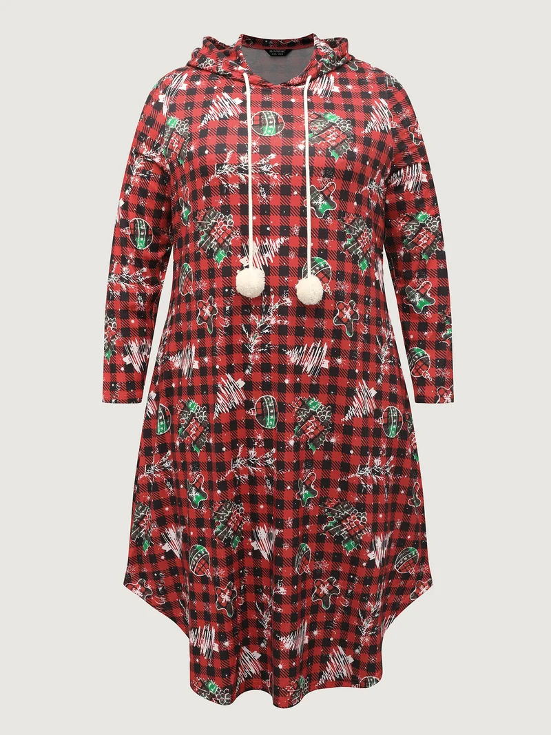 Plaid Holiday Print Stretchy Sleep Dress
