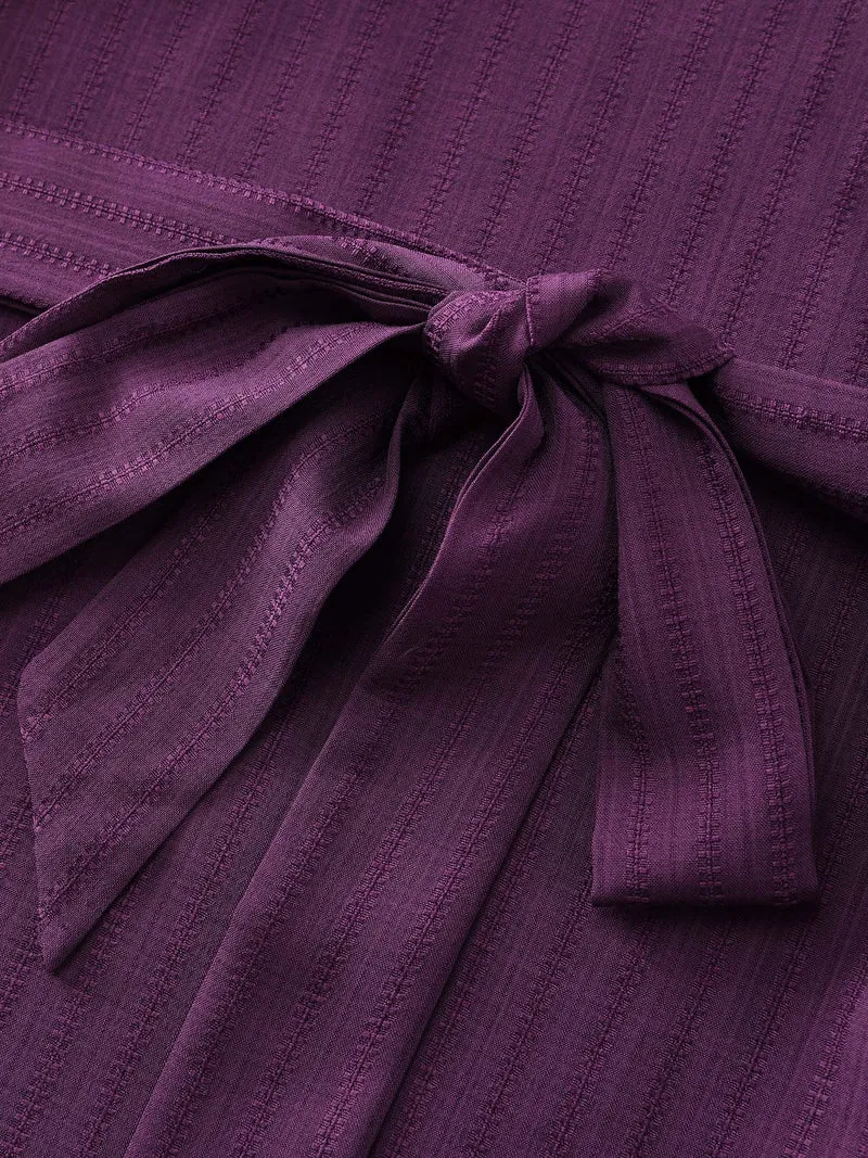 Textured Waist-Tie V-Neck Blouse