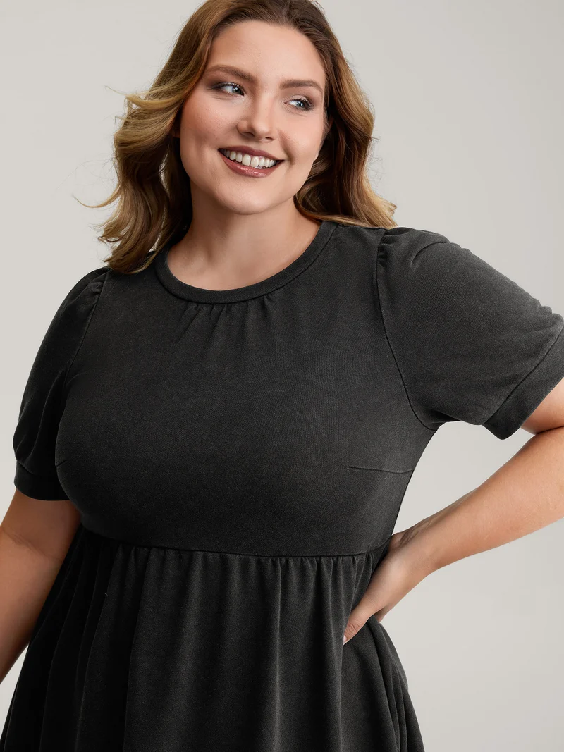 Vintage Wash Pockets Flared Mini Dress