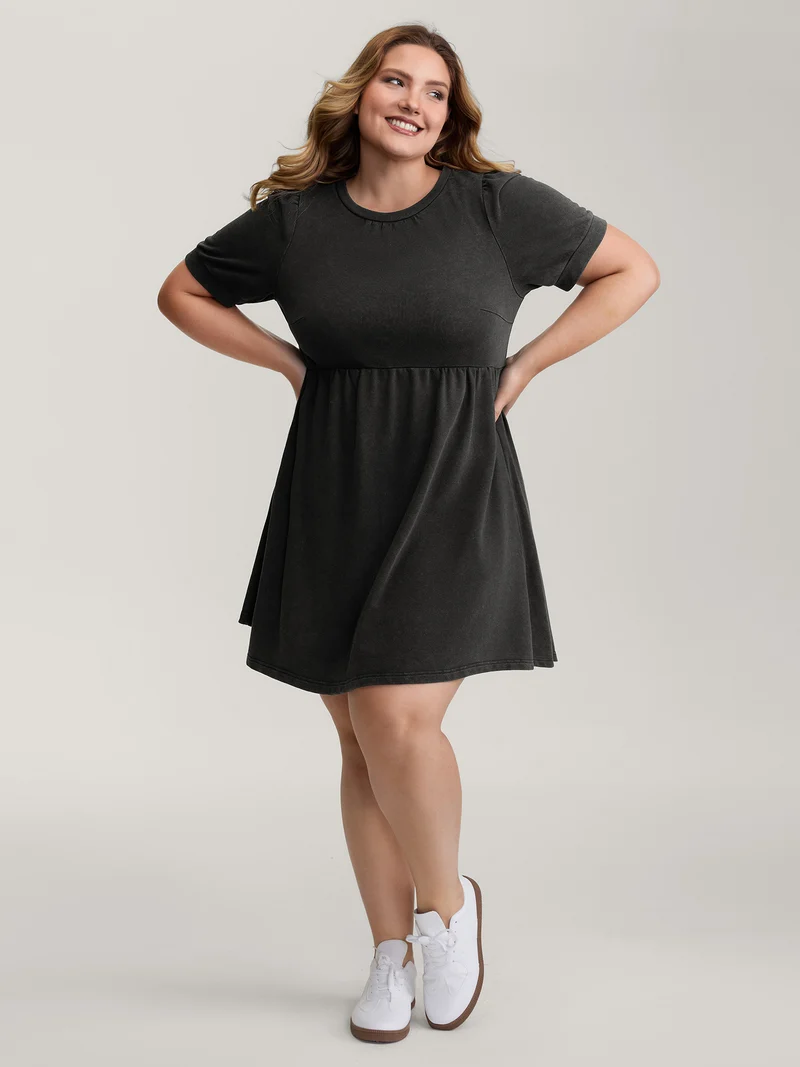 Vintage Wash Pockets Flared Mini Dress