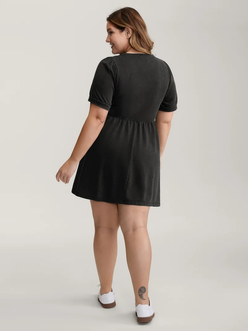 Vintage Wash Pockets Flared Mini Dress