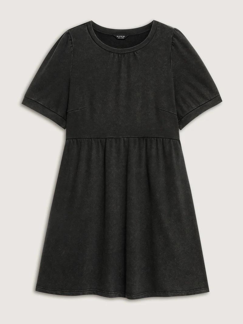 Vintage Wash Pockets Flared Mini Dress