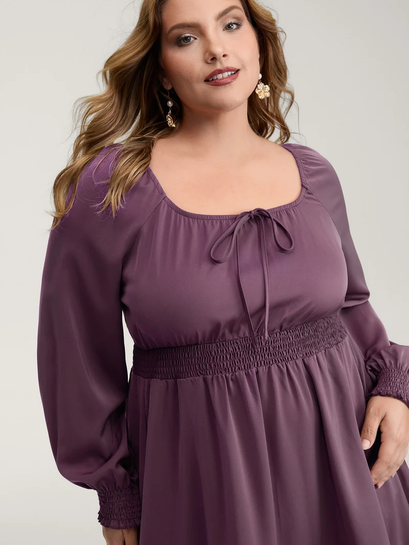 Lotus Leaf Shirred Waist Pockets Maxi Dress