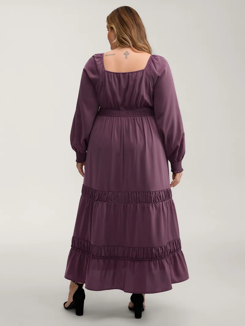 Lotus Leaf Shirred Waist Pockets Maxi Dress