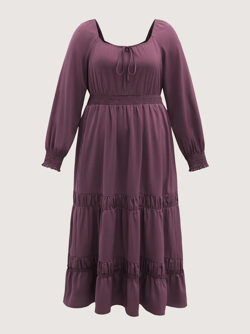 Lotus Leaf Shirred Waist Pockets Maxi Dress