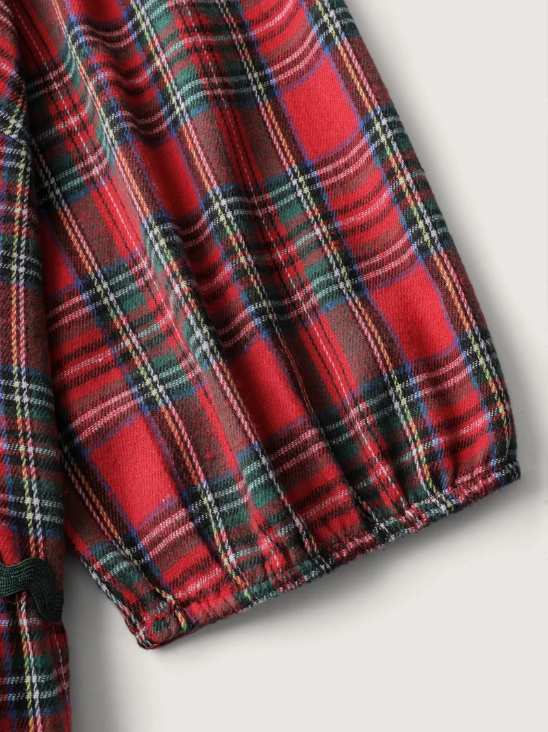 Festive Plaid Wavy Trim Midi Dress