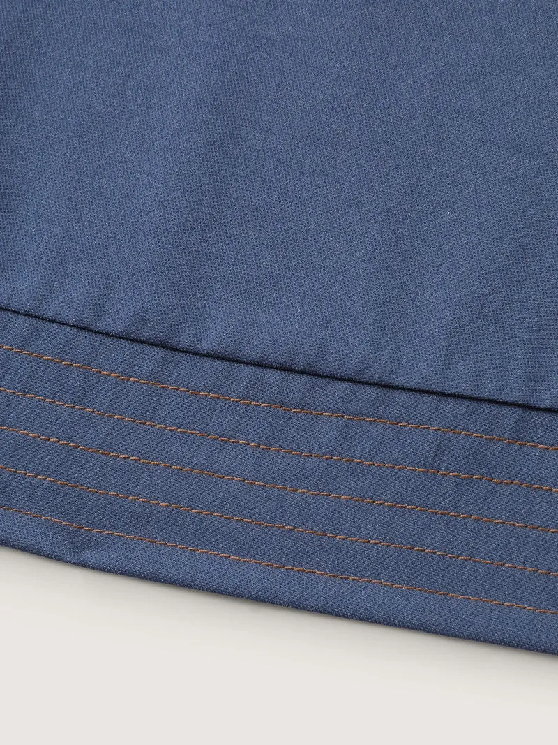 Relaxed-Fit Denim-Style Neck Tie Blouse