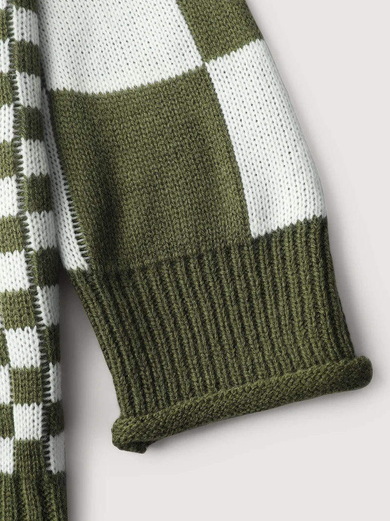 Colorblock Checkered Print Pullover