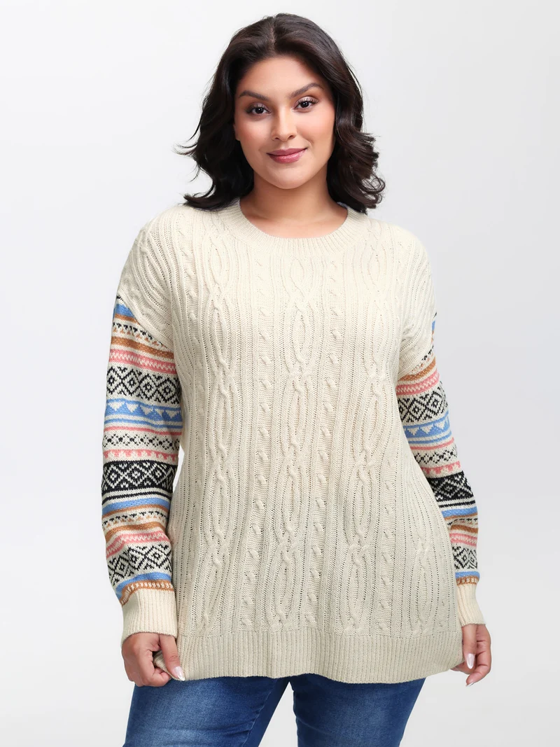 Boho Stripes Jacquard Textured Pullover