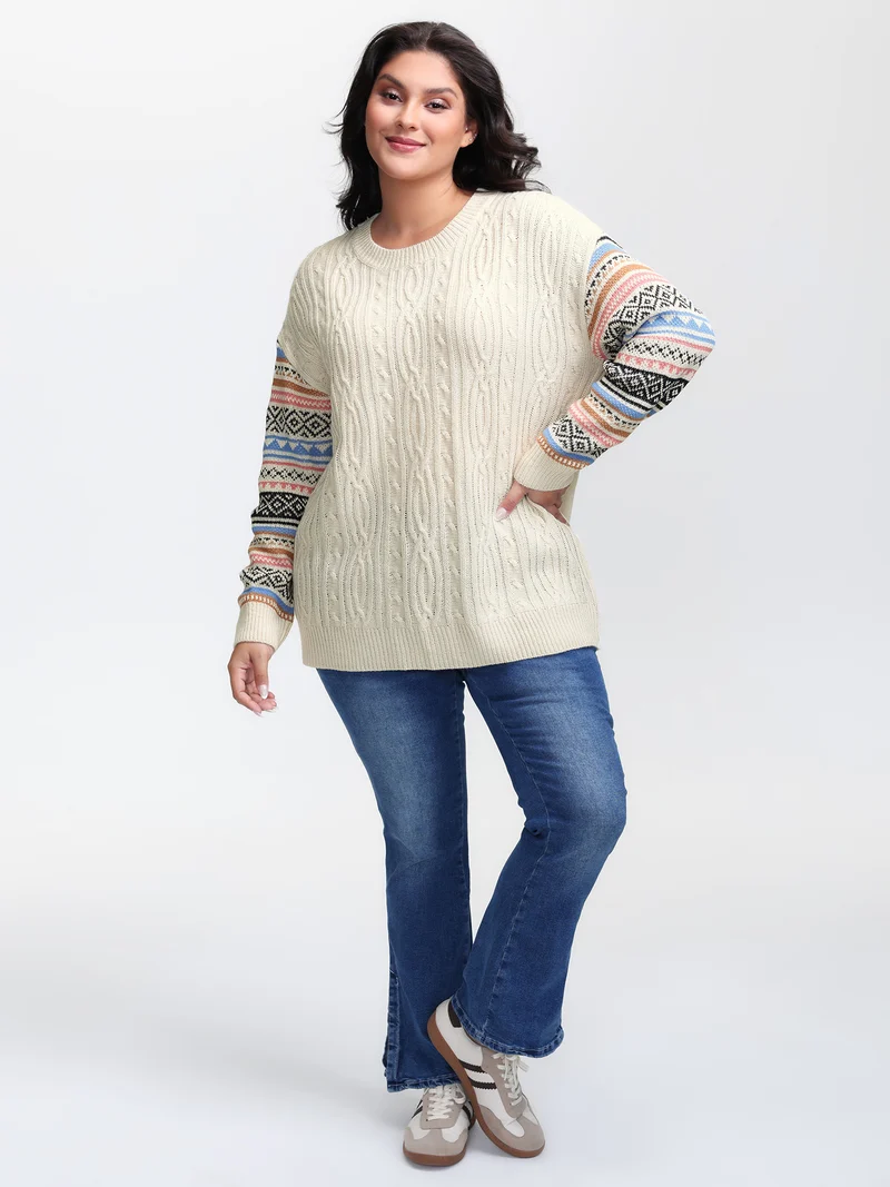 Boho Stripes Jacquard Textured Pullover