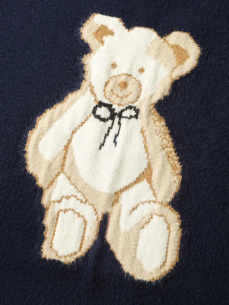 Bear Motif Jacquard Color Contrast Pullover