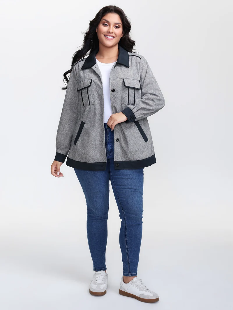 Mixed Material Lined Contrast Jacket