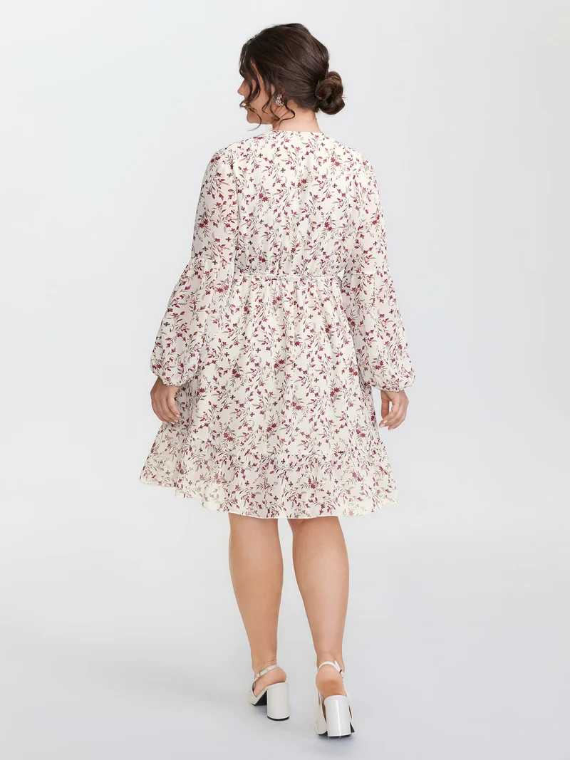 Chiffon Floral Wrap Ruffled Mini Dress