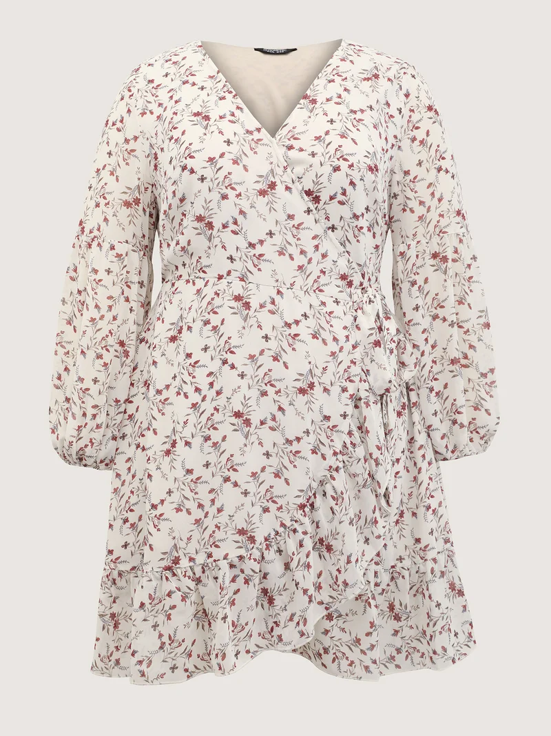 Chiffon Floral Wrap Ruffled Mini Dress