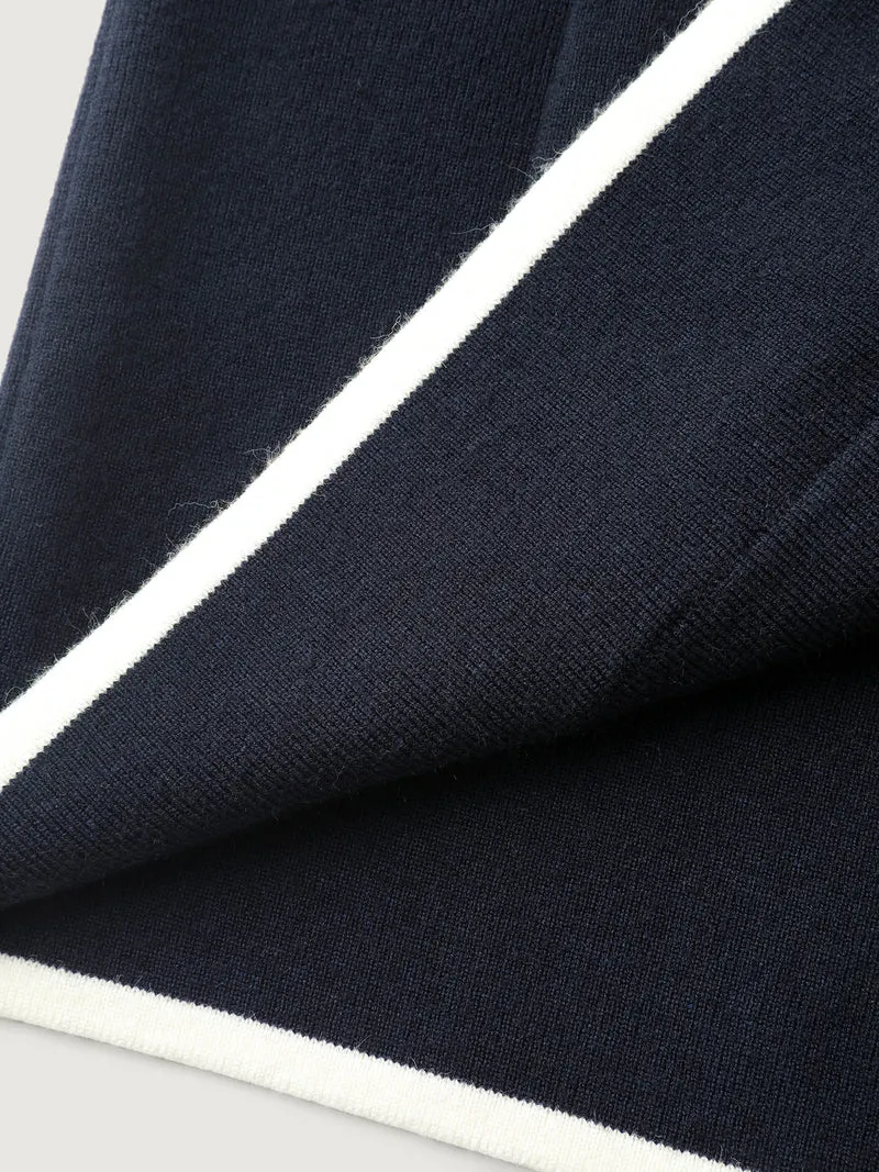 Blazer Collar Pockets Color Contrast Knit Cardigan