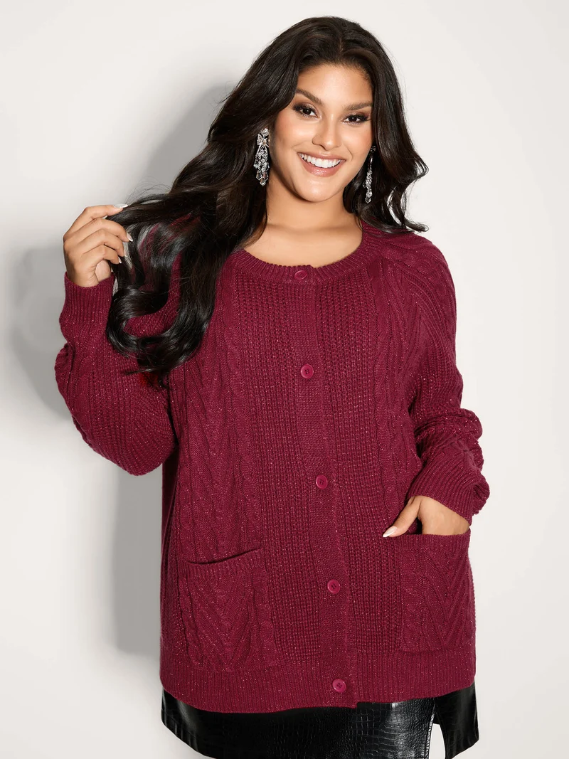Lurex Twist Button Knit Cardigan
