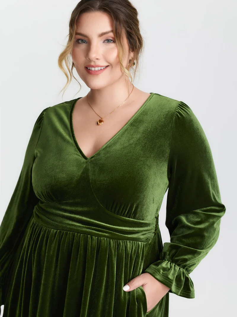 Velvet Triangular Shirred Waist Maxi Dress