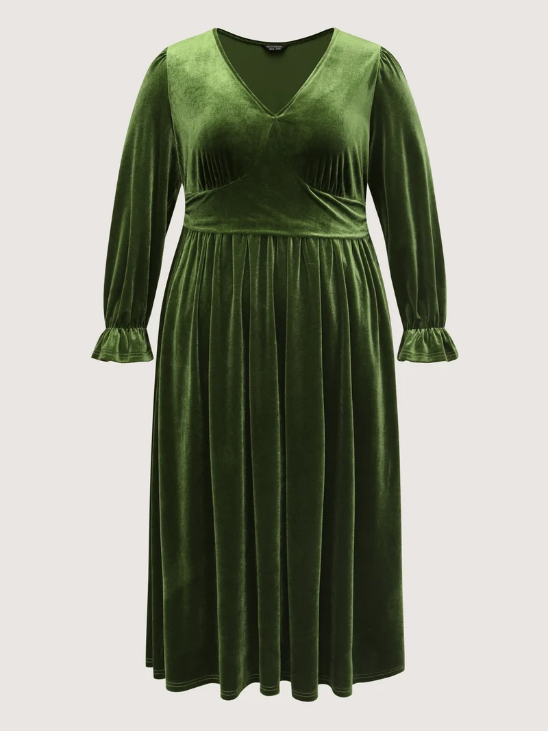 Velvet Triangular Shirred Waist Maxi Dress