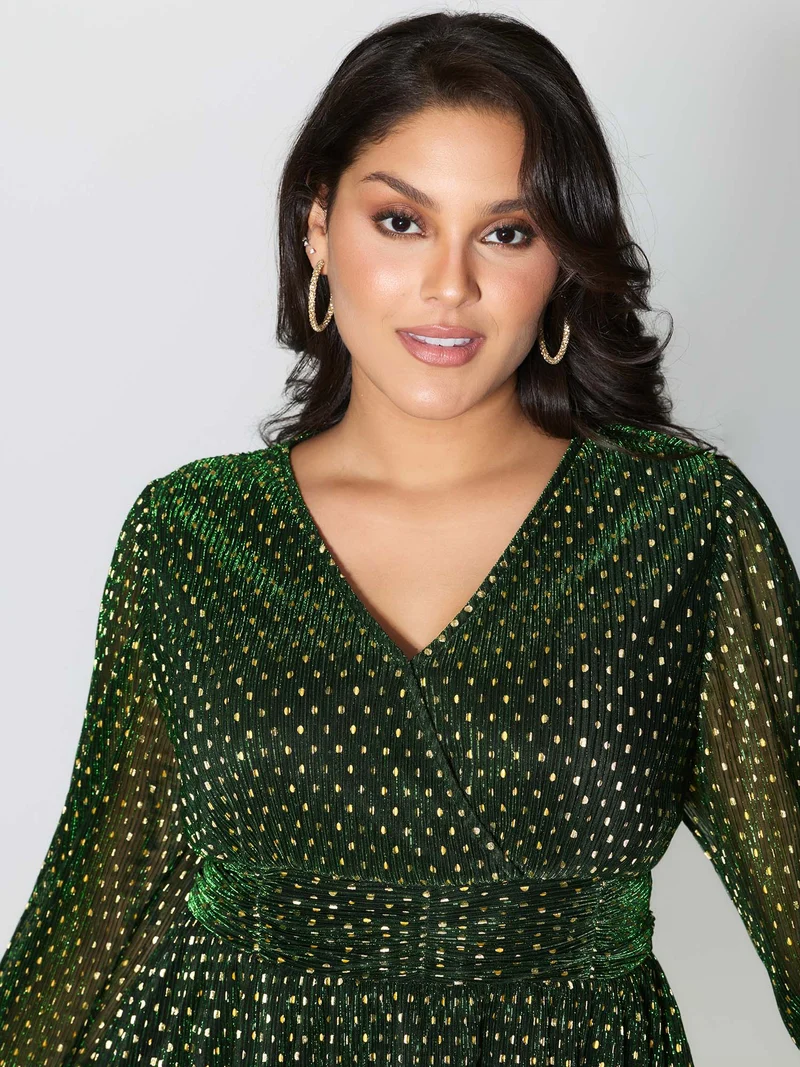 Lurex Textured Flared V-Neck Blouse