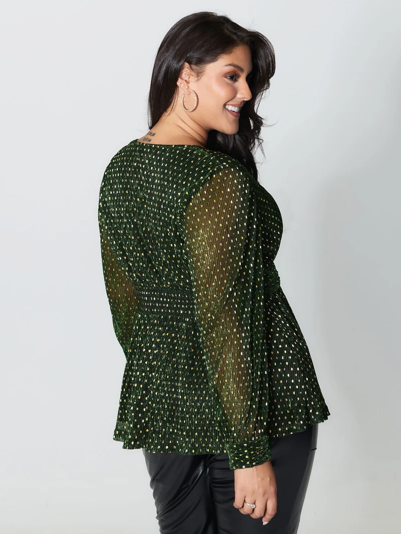 Lurex Textured Flared V-Neck Blouse