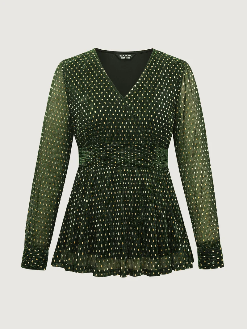Lurex Textured Flared V-Neck Blouse