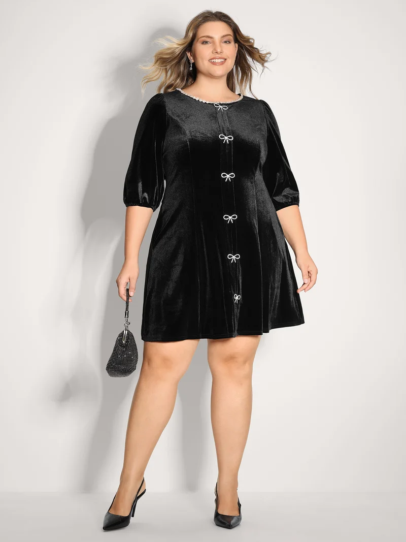 Bowknot Metallic Detail Knee-Length Dress