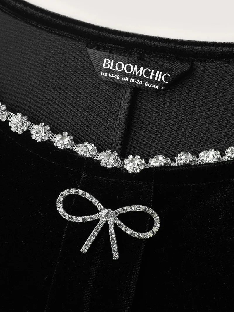 Bowknot Metallic Detail Knee-Length Dress