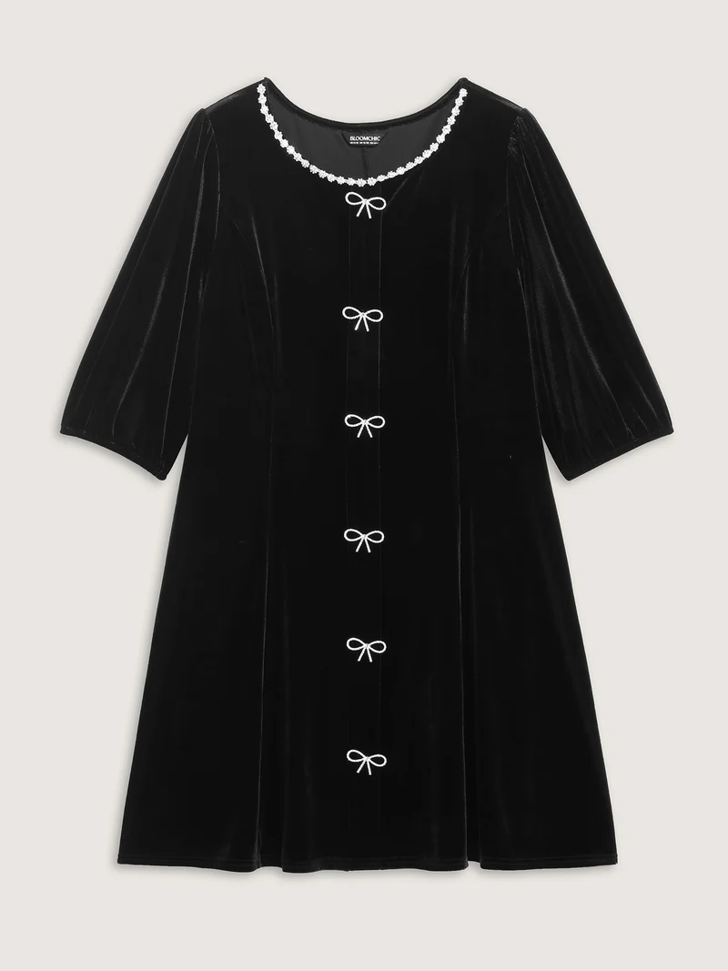 Bowknot Metallic Detail Knee-Length Dress