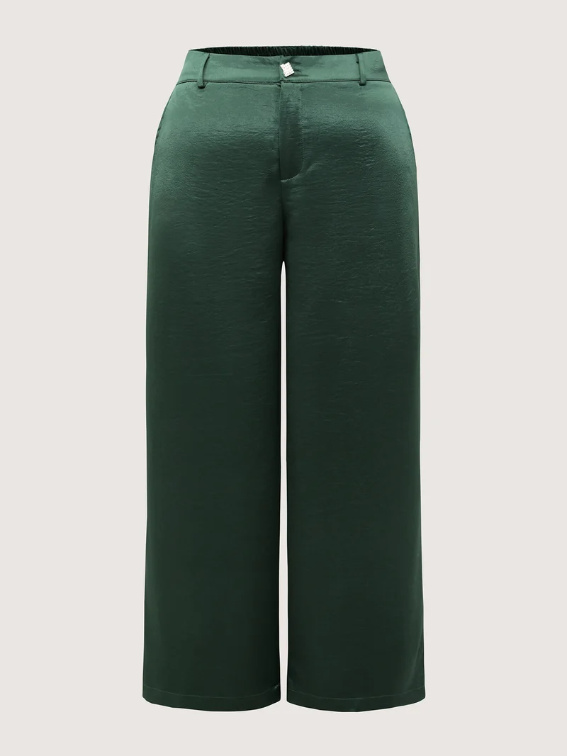 Satin Button Detail Straight-Leg Pants
