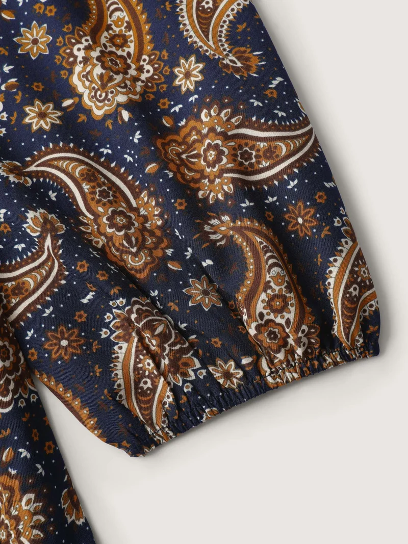 Velvet Paisley Print Spliced Midi Dress