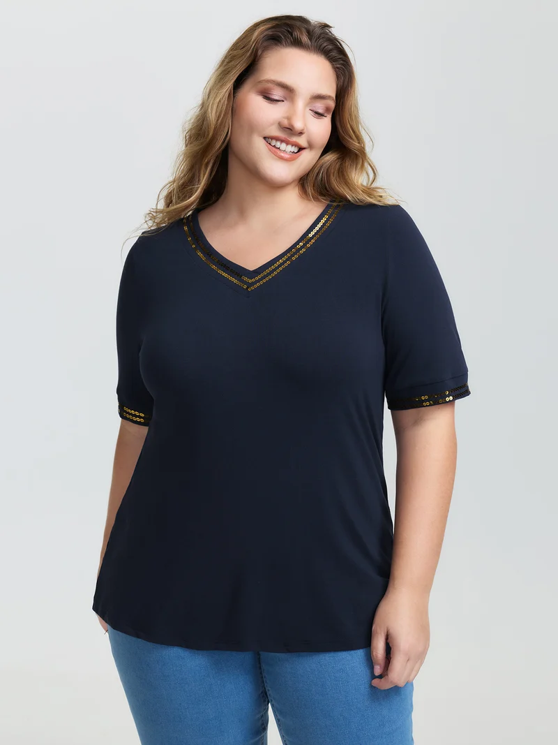 Supersoft Embroidered Bead Sequins T-Shirt