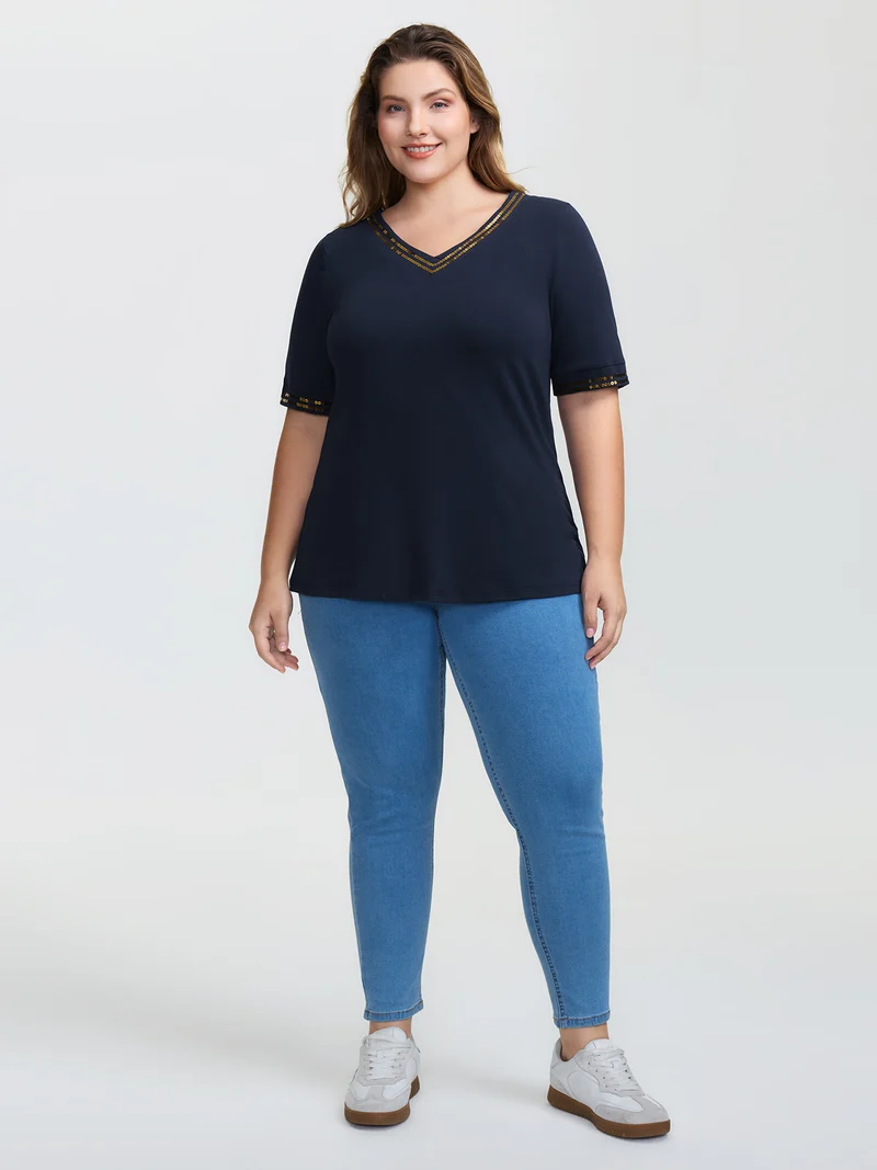 Supersoft Embroidered Bead Sequins T-Shirt
