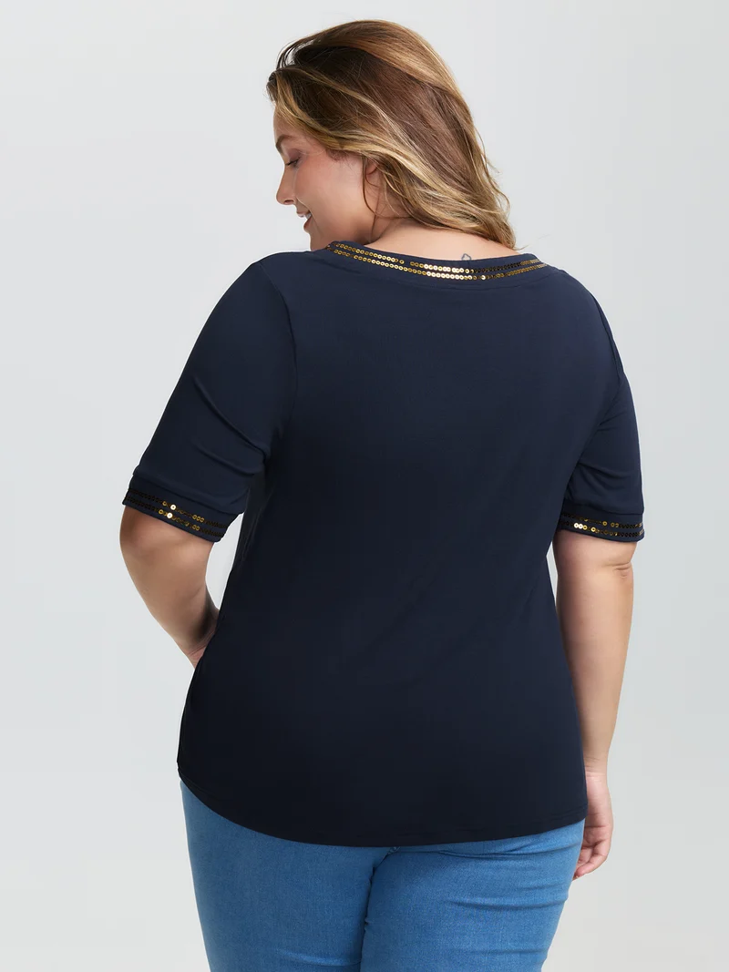 Supersoft Embroidered Bead Sequins T-Shirt