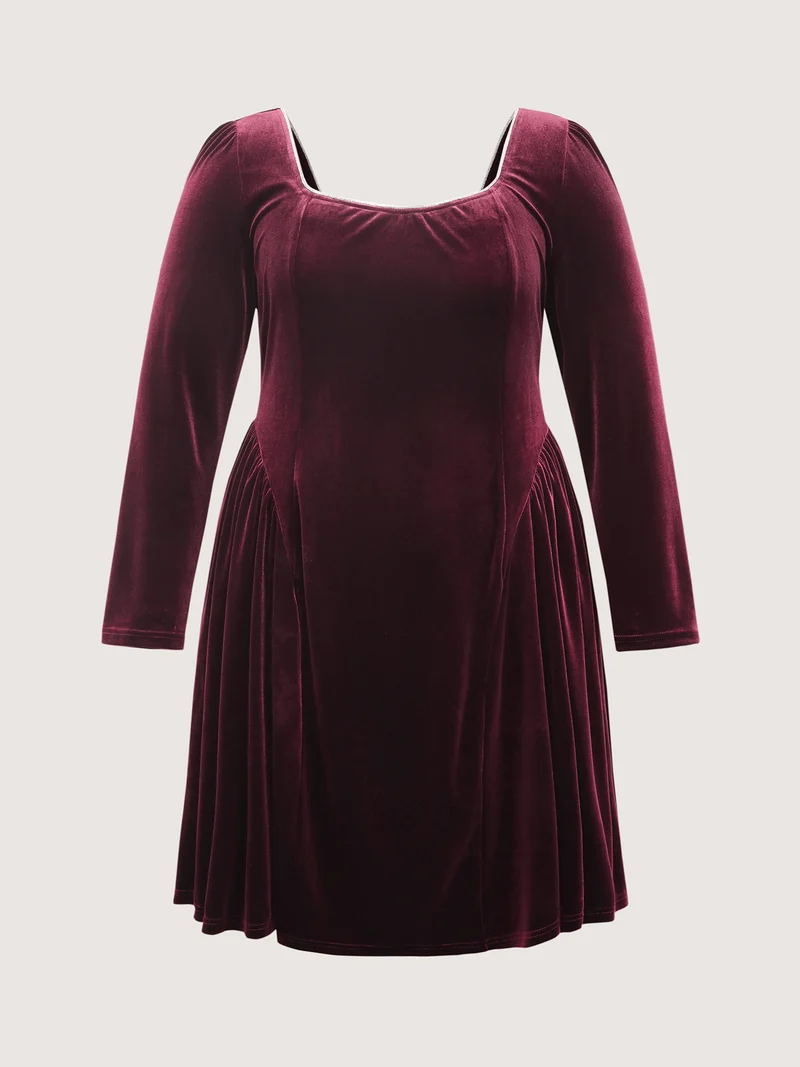 Velvet Structured Pleated Bodice Midi Dress