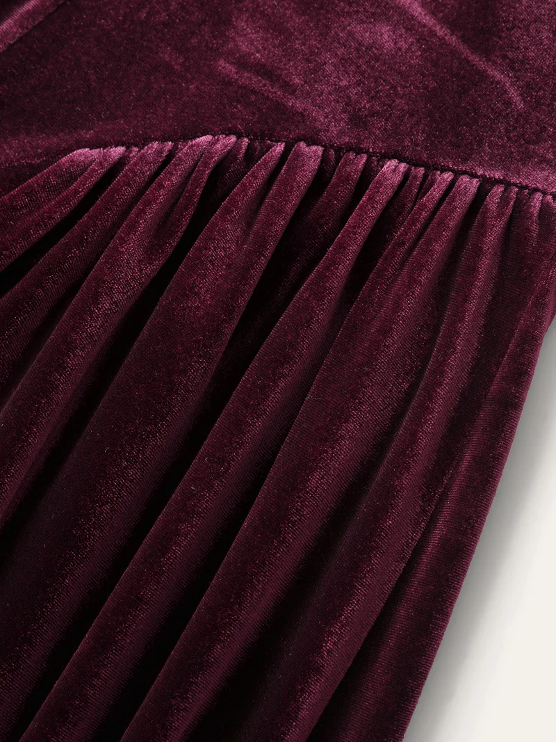 Velvet Structured Pleated Bodice Midi Dress