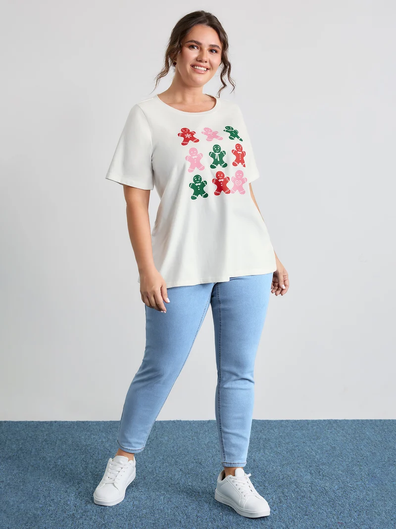 Cotton Gingerbread Man Colorful Print T-Shirt