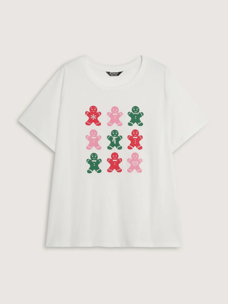 Cotton Gingerbread Man Colorful Print T-Shirt
