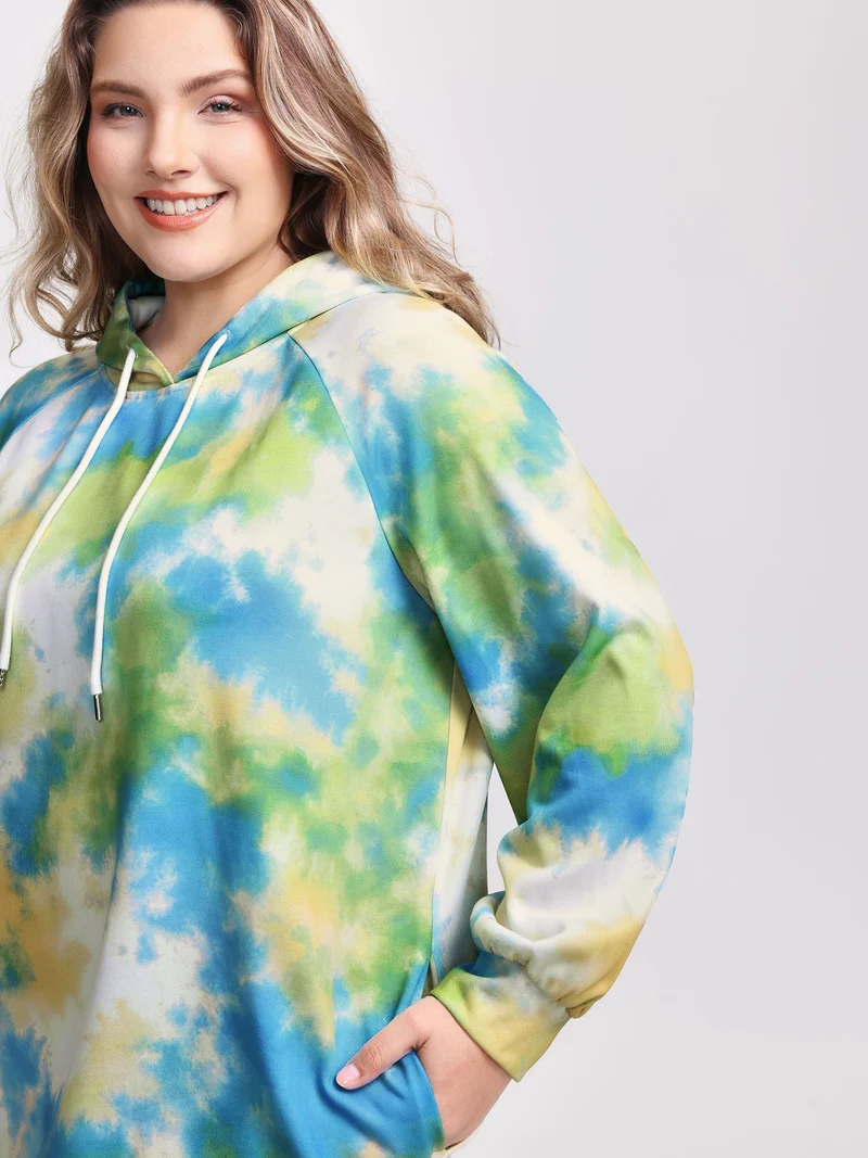 Tie-Dye Pockets Hooded Knee Dress