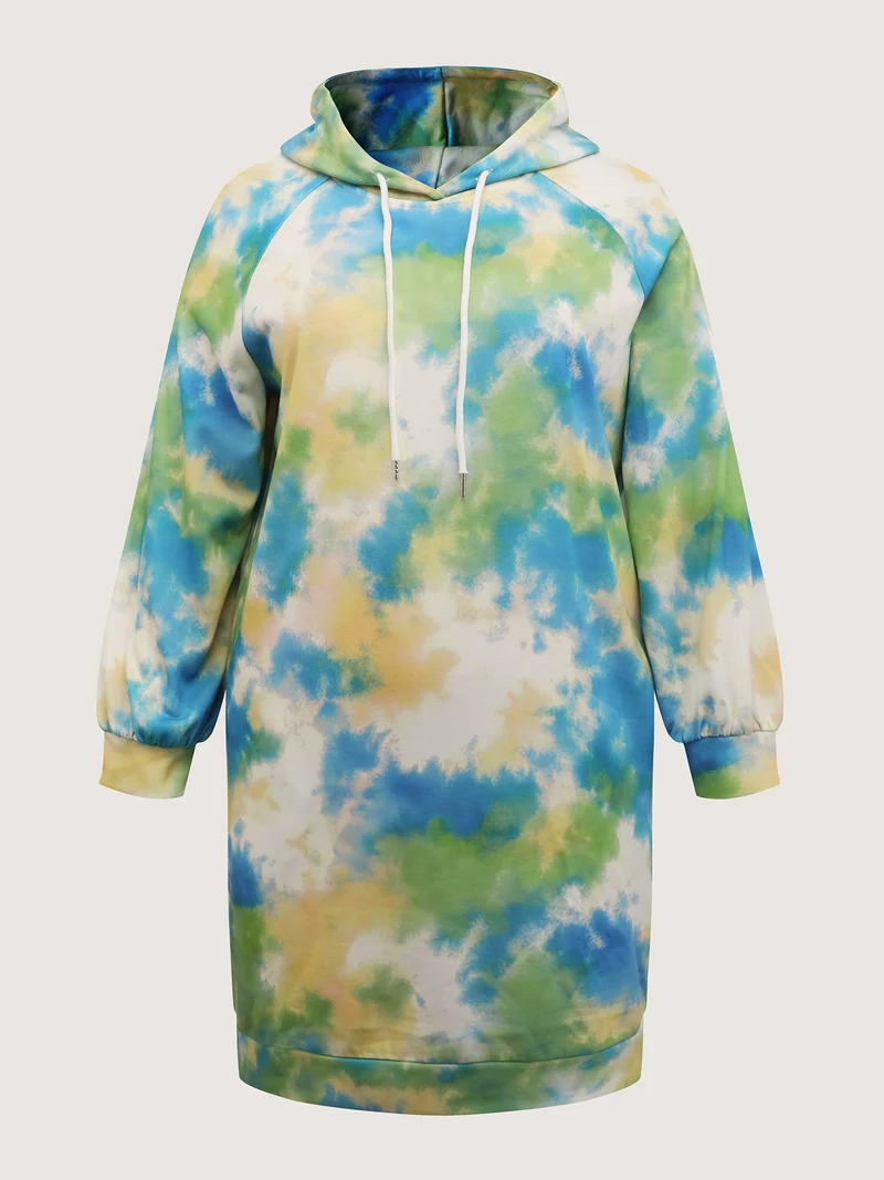 Tie-Dye Pockets Hooded Knee Dress