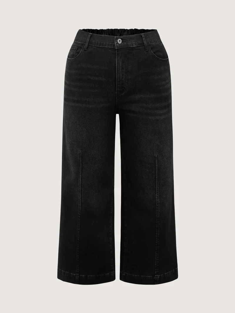 Stretchy Wide-Leg Mid-Rise Jeans